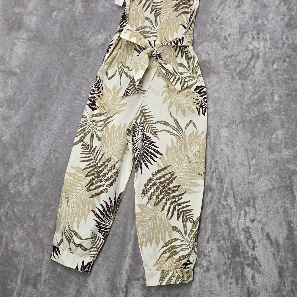 Lee's Fashion Jumpsuit Womens XS Cream Green Tropical Fern Hawaii Pockets Romper - Picture 14 of 14